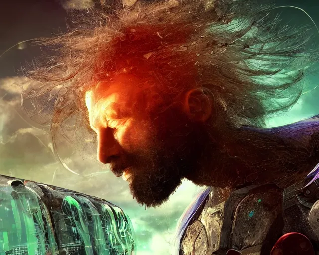 Image similar to realistic textured magnetosphere, beautiful hairy humanoids, love, joy, complex cybernetic beings, glowing hair, vortexes, large array, ornate hair, cinematic light shadows, wet hdr refractions, insanely detailed rendering, cybernetic civilizations, 8 k, * * * * *