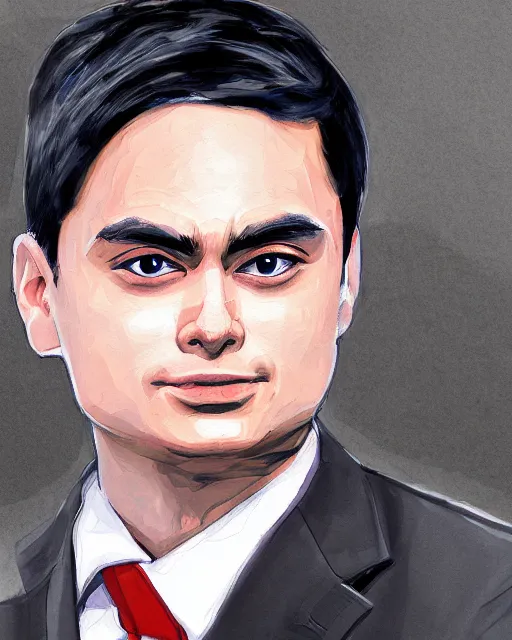 Image similar to Digital state-sponsored anime art of Ben Shapiro by A-1 studios, serious expression, empty warehouse background, highly detailed, spotlight