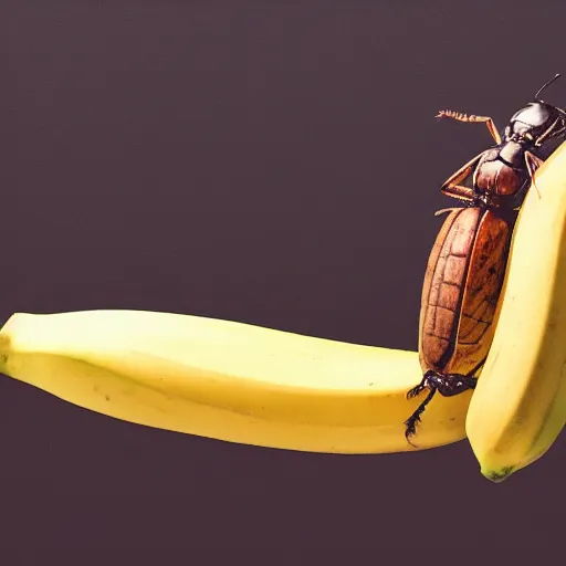 Prompt: A big bug eating a banana