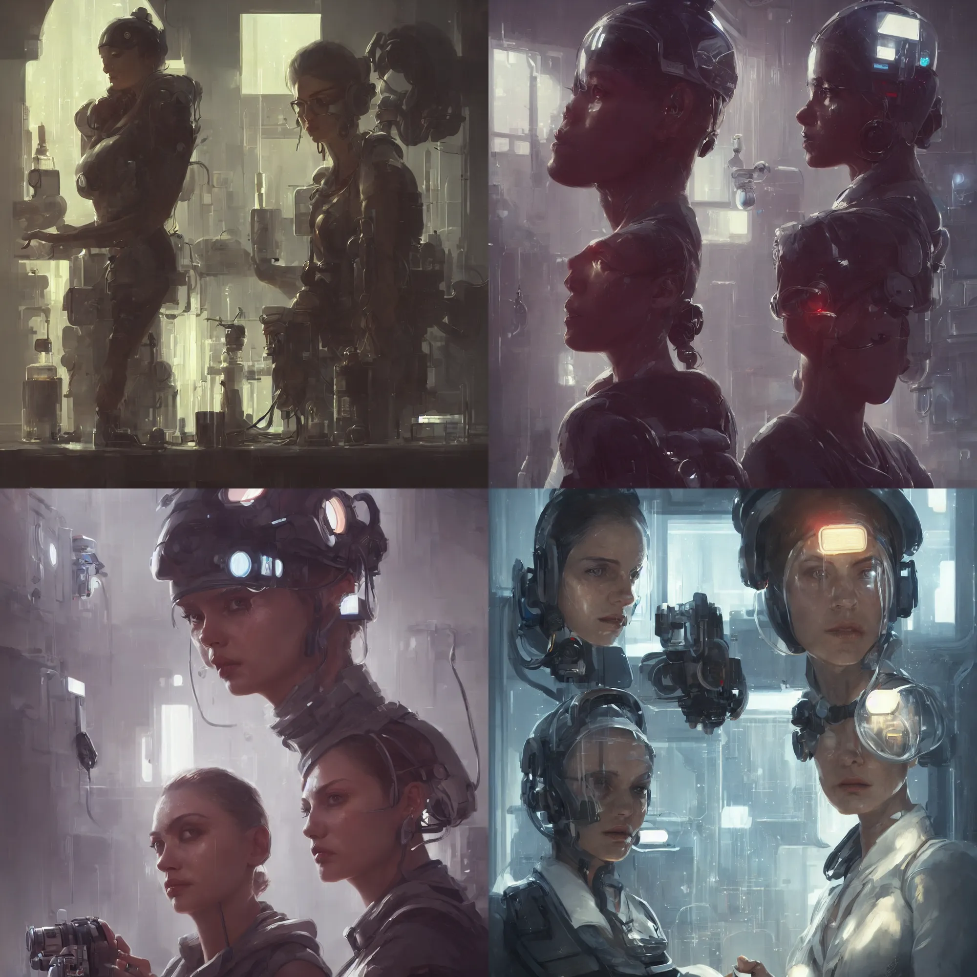 Prompt: scifi portrait of an operator in the laboratory by greg rutkowski, concept art, cyberpunk, close portrait, character design, artstation, high definition, 8 k