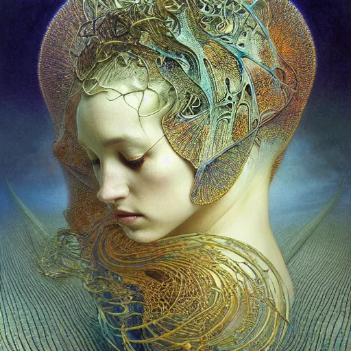 Prompt: queen of jupiter by zdzisław beksinski, iris van herpen!!!, raymond swanland and alphonse mucha. highly detailed!, hyper - real, beautiful!, fractal