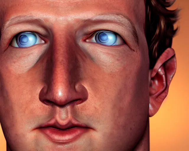 Prompt: extreme close - up of mark zuckerberg face with reptilian eyes and skin, award winning photography, extremely detailed, artstation, 8 k, sinister dramatic lighting