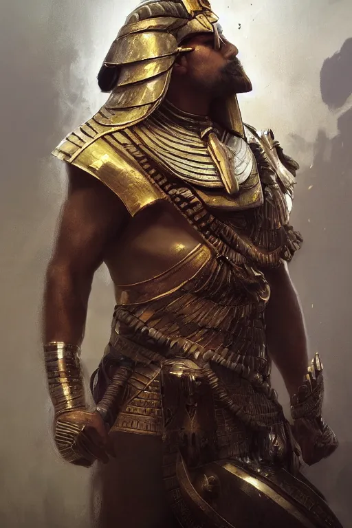 Image similar to egyptian warrior, portrait, powerfull, intricate, elegant, volumetric lighting, digital painting, highly detailed, artstation, sharp focus, illustration, ruan jia