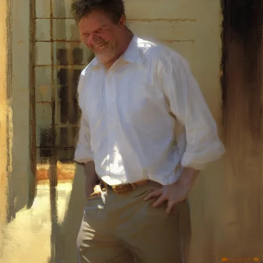 Image similar to a happy white man, painted by Craig Mullins