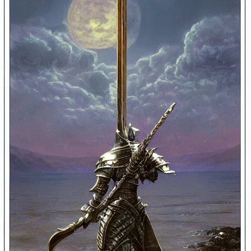 Image similar to the moonlight Greatsword from dark souls as a fantasy item, display item, art by Donato Giancola and James Gurney, digital art, trending on artstation