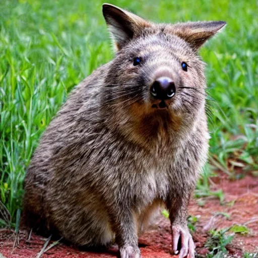 Prompt: wombat sitting on a fox, cute, realistic