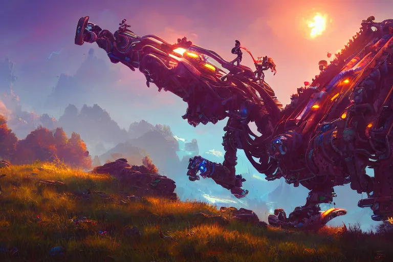 Image similar to clamberjaw machine mecanical creature robot of horizon forbidden west horizon zero dawn radiating a glowing aura global illumination ray tracing hdr fanart arstation by ian pesty and alena aenami artworks in 4 k