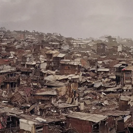 Prompt: a 1 0 0 story slum house built up over 2 0 0 years. epic cinematic image