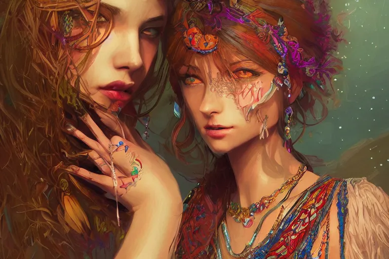 Image similar to a beautiful bohemian girl, intricate, highly detailed, digital painting, pixiv, artstation, official media, anime key visual, concept art, rich vivid colors, ambient lighting, sharp focus, illustration,