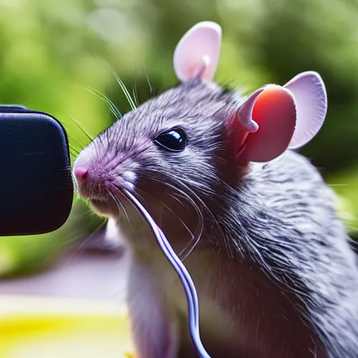 Image similar to cute rat with a virtual reality headset, photograph