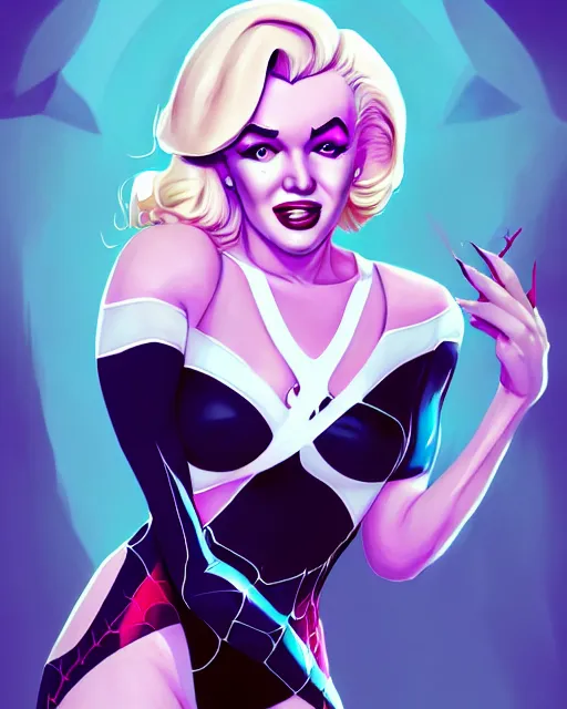 Prompt: portrait of marilyn monroe as spider - gwen, art by lois van baarle and loish and ross tran and rossdraws and sam yang and samdoesarts and artgerm, middle shot, digital art, highly detailed, intricate, sharp focus, trending on artstation hq, deviantart, unreal engine 5, 4 k uhd image