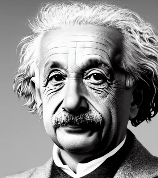 Image similar to high quality colored portrait of albert einstein, professional lighting, high detail, dslr, 8 k