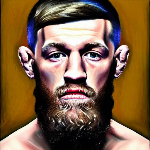 Image similar to religious portrait, conor mcgregor on the cross, oil on canvas, digital art