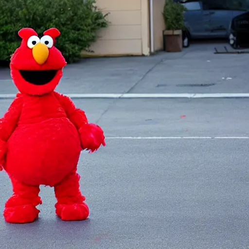 Image similar to a body of a thicc woman wearing a elmo costume