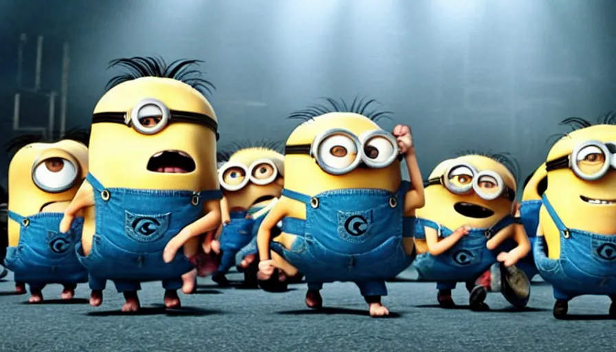 Image similar to fight! club!!!!, fight! club!!!! (((the minions))), movie still, directed by David fincher