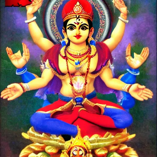 Image similar to supermario as durga hindu god with many arms sprawled out behind her,