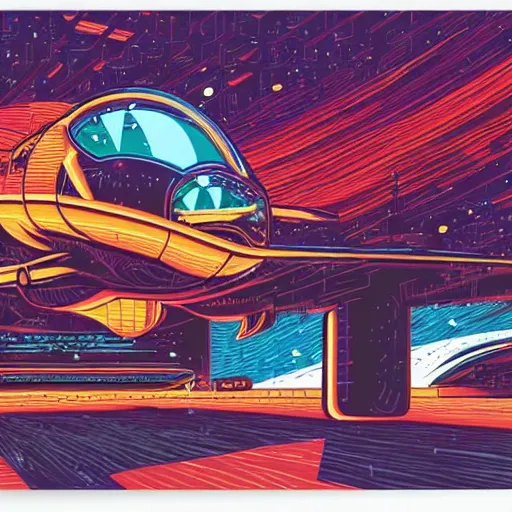 Image similar to jet pilot falling through a tunnel made of time and space by dan mumford by hiroshi nagai