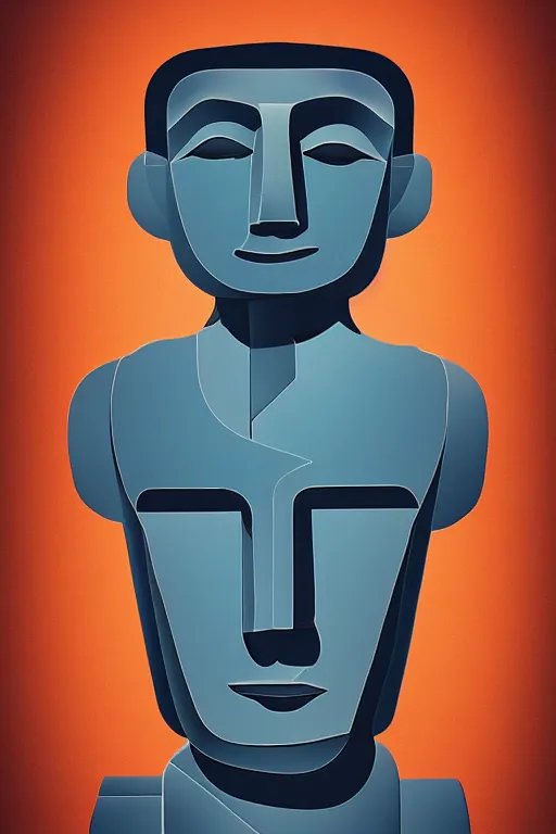 Image similar to cubist moai statue cutout digital illustration cartoon colorful beeple