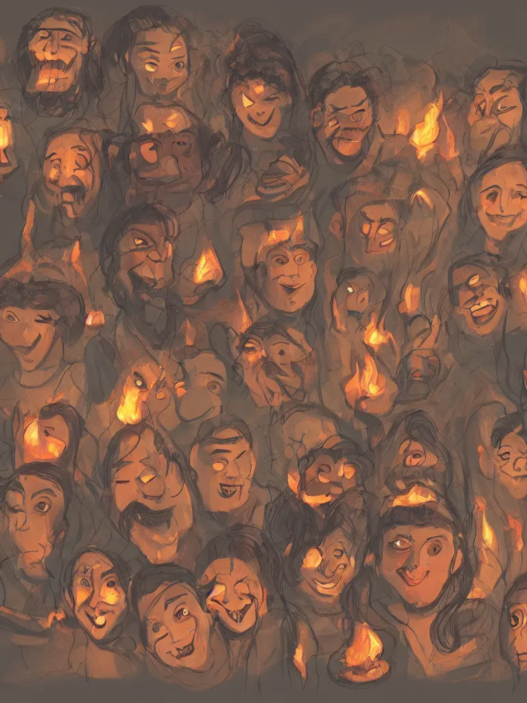 Image similar to camp fire lit faces by disney concept artists, blunt borders, rule of thirds