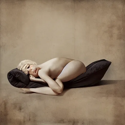 Image similar to by frieke janssens unnerving, graceful. a collage of a woman reclining on a bed.