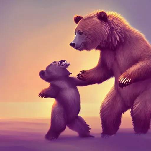 Image similar to digital illustration of a bear fighting a baby, deviantArt, artstation, artstation hq, hd, 4k resolution