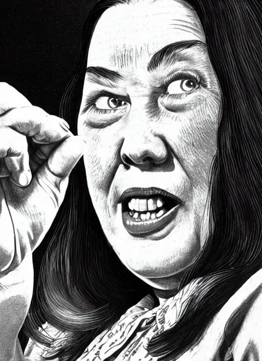 Image similar to Illustration of Annie Wilkes from Misery (1990) by Bill Medcalf, detailed