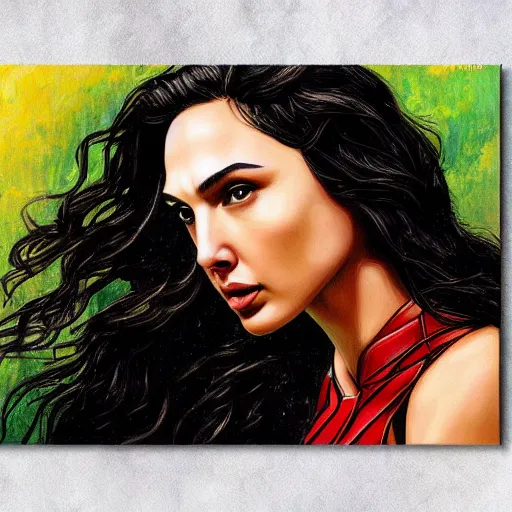 Prompt: painting of Gal Gadot in the style of Golden Rain Painting by Leon Francois Comerre