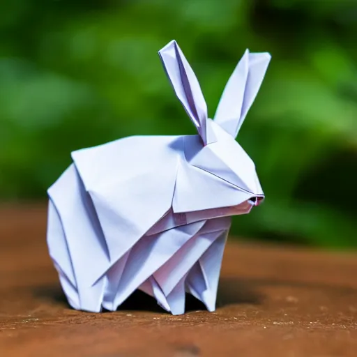 Prompt: a bunny made from origami, photography 4k, f1.8 anamorphic, bokeh, 4k, Canon, Nikon