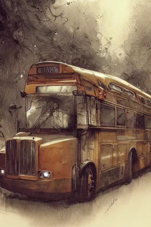 Image similar to bus illustration by jean baptiste monge trending on artstation