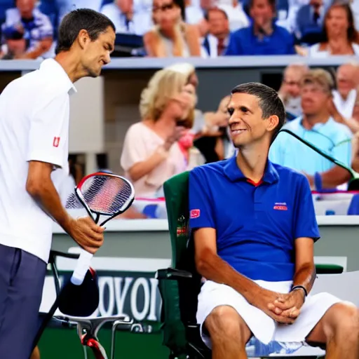 Image similar to bill gates vaccinating Novak Djokovitch at US open