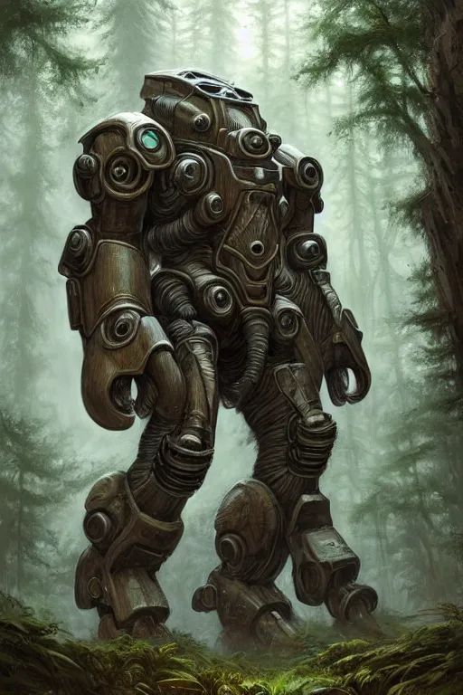 Prompt: a mammoth wearing futuristic power armor in a forest, fantasy, intricate, highly detailed, digital painting, HQ, trending on artstation, illustration, style of Stanley Artgerm and Greg Rutkowski and Dan Mumford