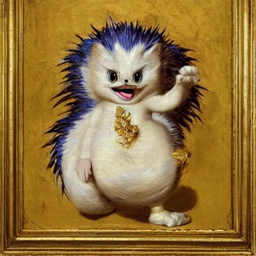 Image similar to a rococo painting of a sonic the hedgehog, intricate, ultra detailed, late baroque painting, art by giovanni battista tiepolo,