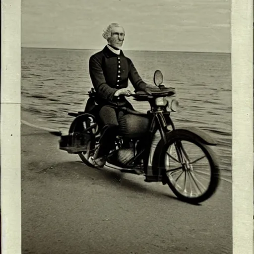 Image similar to old photo of George Washington crossing the deleware on a motorcycle