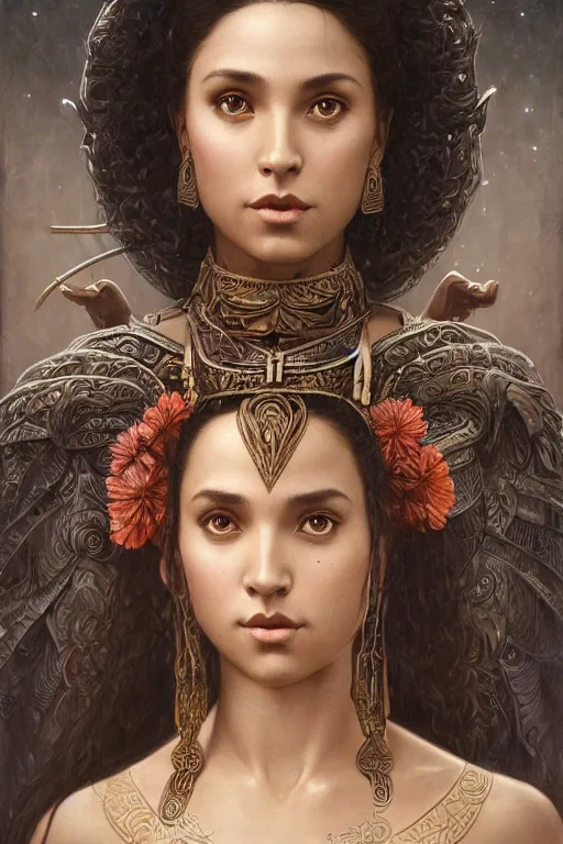 Image similar to Beautiful Maori princess - in the style of greg rutkowski,symetrical,orantalist,photo realistic,8k,epic, ultra detailed, by Gustave Doré, by Marco Turini, by Artgerm, Deviantart in the style of Tom Bagshaw, Cedric Peyravernay, Peter Mohrbacher by William-Adolphe Bouguereau, by frank frazetta, bloom, soft features