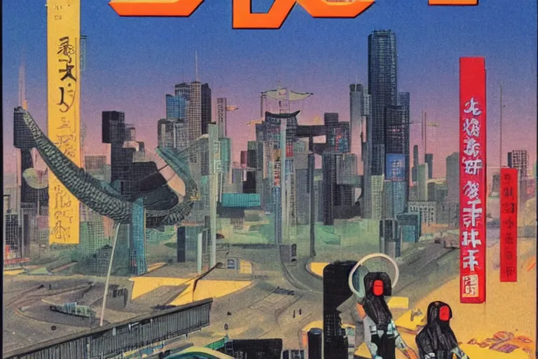 Prompt: 1 9 7 9 omni cover of a japanese park surrounded by a tall defense wall in the middle of neo - tokyo. art in cyberpunk style by dali, and vincent di fate