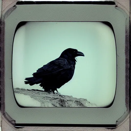 Prompt: raven, beautiful polaroid photo, pinhole, lomography,