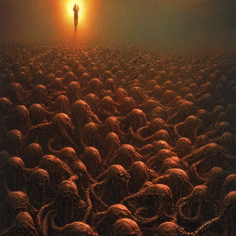 Image similar to a cinematic scene from the fleeing human soldiers, lovecraft, concept art by beksinski and jean delville, dramatic lighting, ultra hd, hdr, 8 k