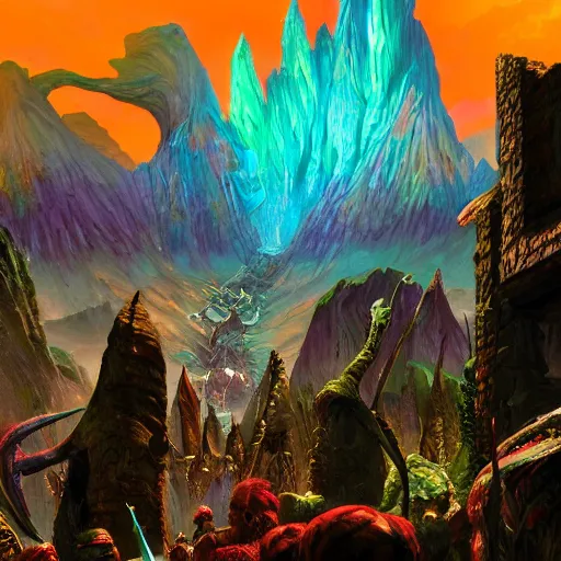 Image similar to bright, colorful, realistic, detailed from Elder Scrolls: shivering isles concept art city of the mad god New Sheoth backlighting, kodachrome, high contrast, highly detailed, sharp focus, digital painting, concept art, illustration, trending on artstation, comic book by Alex Ross and Adam Adamowicz cover art