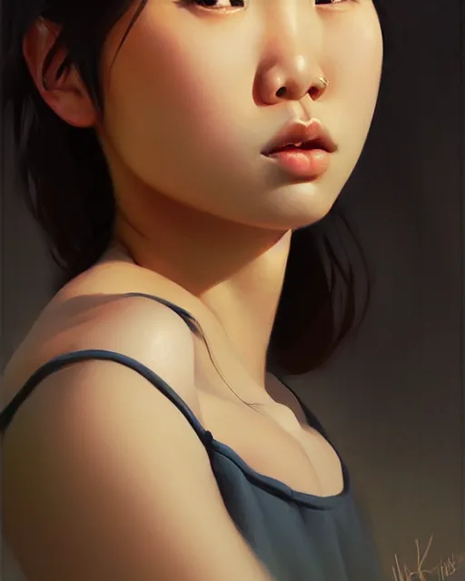 Image similar to stylized portrait of an artistic pose, composition, young asian girl, realistic shaded, fine details, realistic shaded lighting poster by ilya kuvshinov, magali villeneuve, artgerm, jeremy lipkin and michael garmash and rob rey