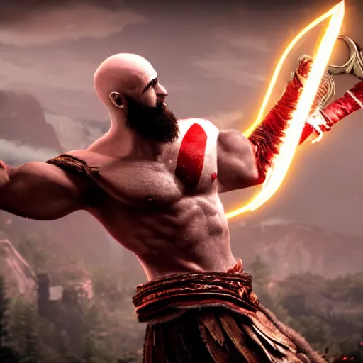 Prompt: in - game screenshot of kratos!!! from god of war in the video game league of legends!!!!