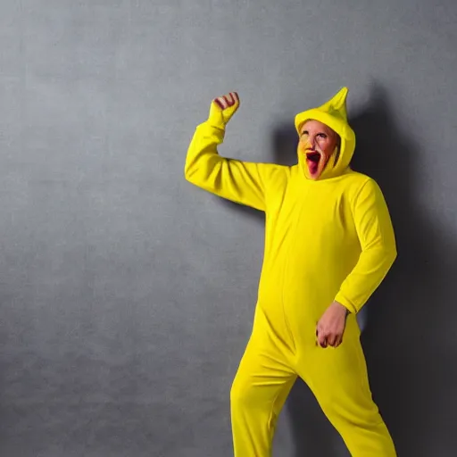 Prompt: man wearing bannana suit