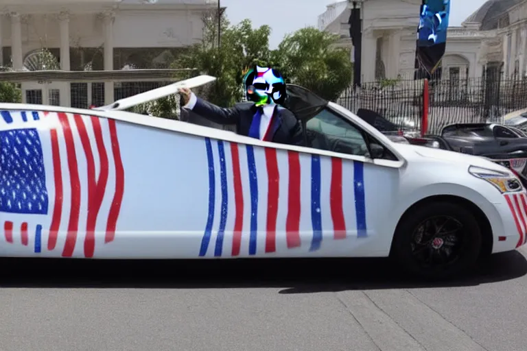 Prompt: trump-car-wrap-from-the-side