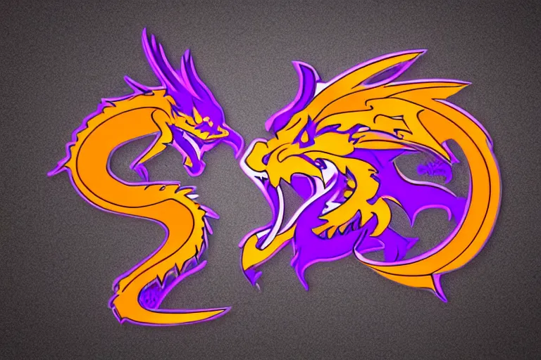 Image similar to a nice beautiful orange and purple vector sticker e-sports logo of a dragon head