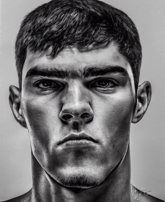 Prompt: portrait of a handsome young spanish boxer, art by denys tsiperko and bogdan rezunenko, hyperrealism