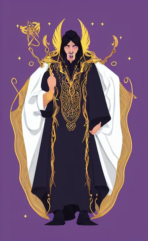 Image similar to raven headed male warlock doing wind magic, white and gold robes, exquisite details, full body character design on a white background, by studio muti