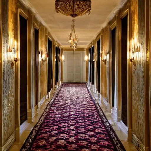 Prompt: corridor in mansion, opulent, highly detailed