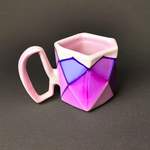 Image similar to dodecahedron ceramic mug with pink and purple pearlescent glaze