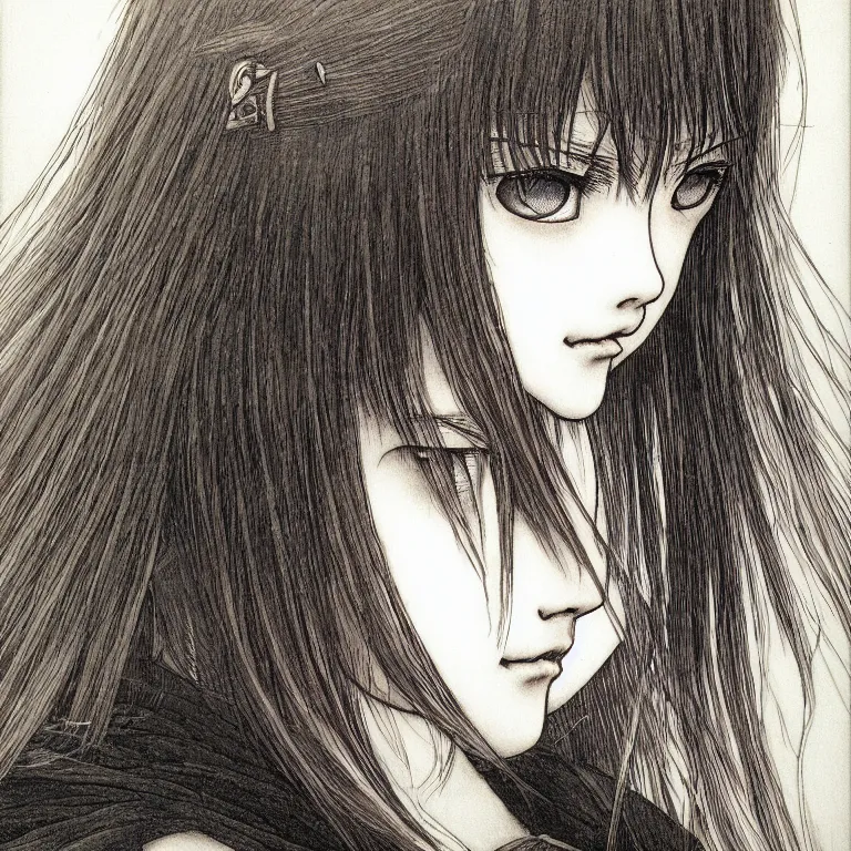 Image similar to young girl by kentarou miura, detailed