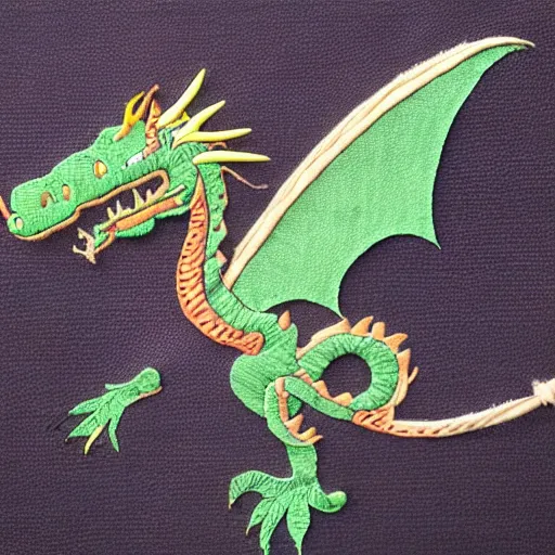 Prompt: dragon with a needle and thread