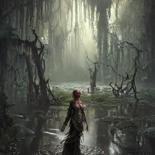 Image similar to rotten stem in the swamp at ddusk, ultra realistic, concept art, intricate details, eerie, highly detailed, photorealistic, octane render, 8 k, unreal engine. art by ed binkley and ellen jewett and artgerm and greg rutkowski and alphonse mucha